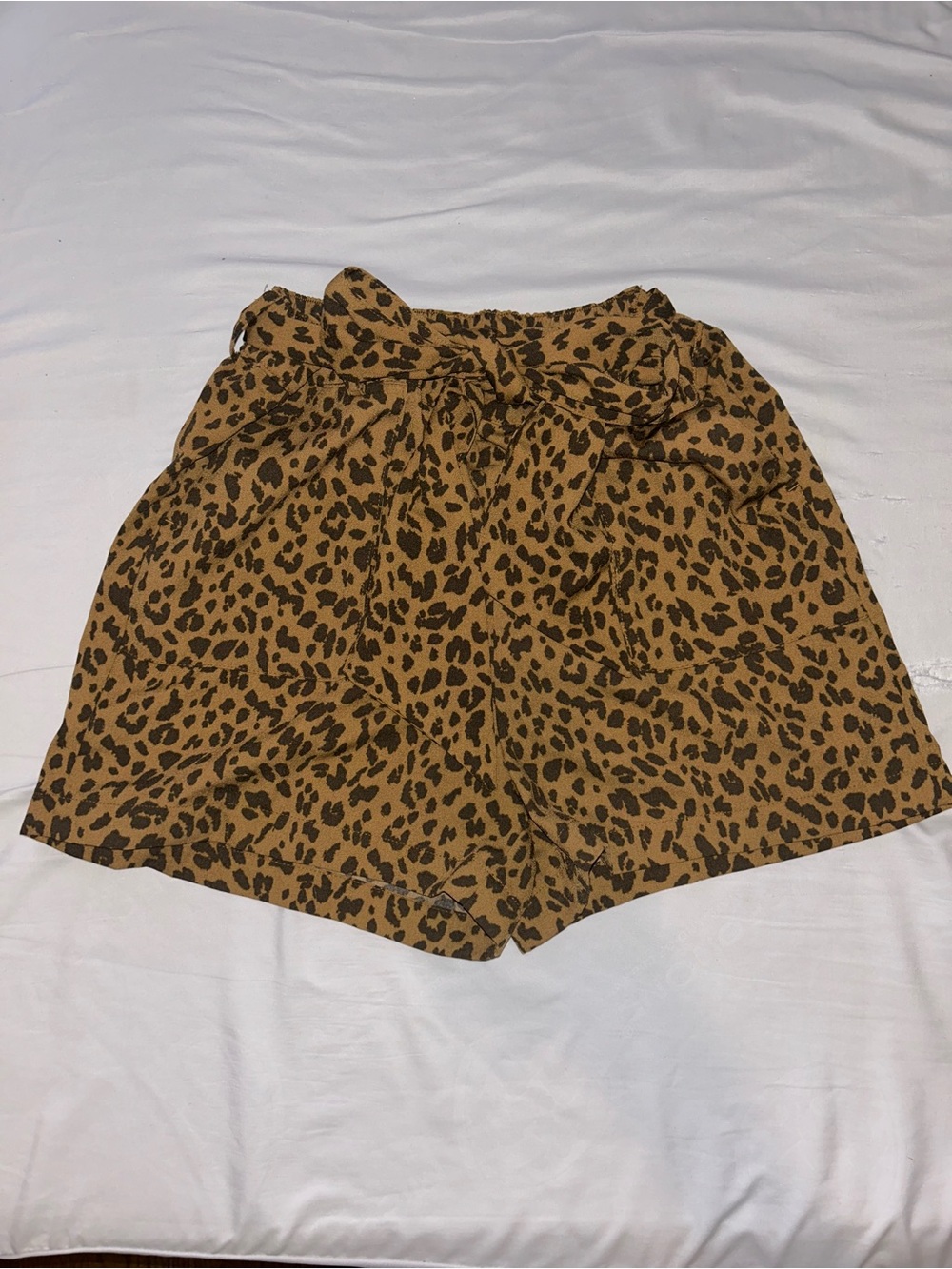 High waist leopard cheetah paper bag waist shorts bow pockets